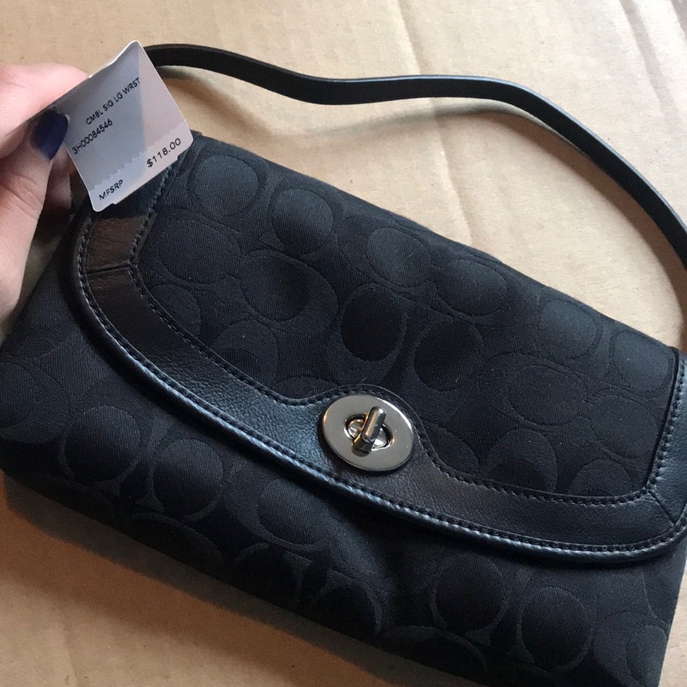 Black Coach C monogram wristlet